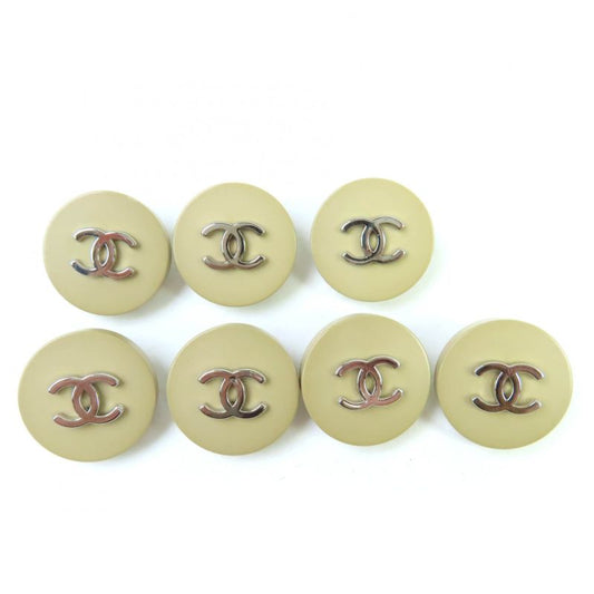 CHANEL Vintage Coco Mark Button Set Of 7 Beige Silver Hardware Ladies