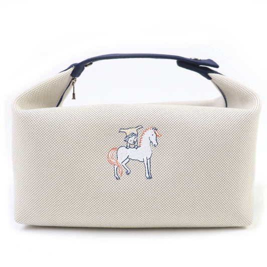 Hermes Brid A Black Cabriol GM 100% Cotton Silver Hardware Serie Button Handbag