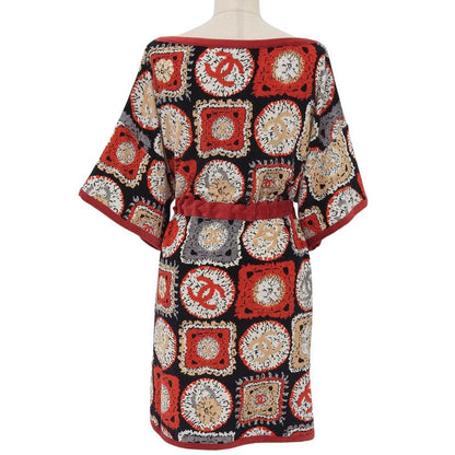 CHANEL 09P P35852 Coco Mark All-pattern Velour Dress Tunic Multi 42 Made In