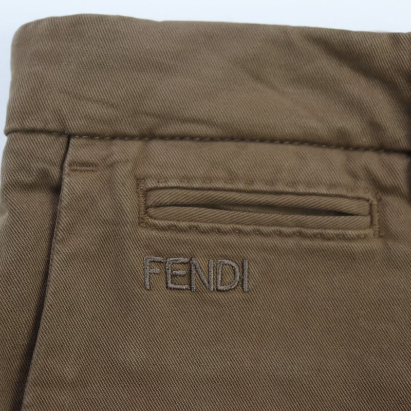Fendi Fb0543 Logo Embroidered Patched Bottoms Chino Pants Cotton Pants Brown 46