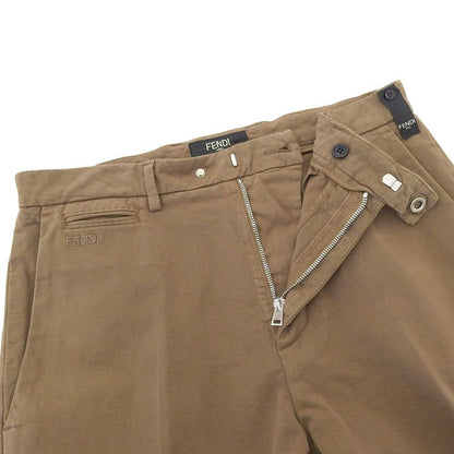 Fendi Fb0543 Logo Embroidered Patched Bottoms Chino Pants Cotton Pants Brown 46