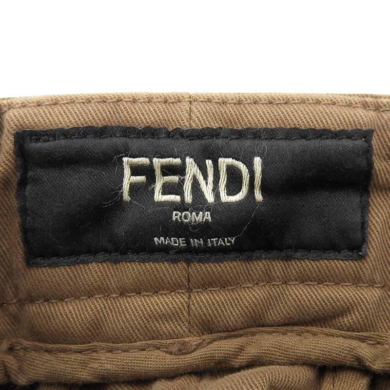 Fendi Fb0543 Logo Embroidered Patched Bottoms Chino Pants Cotton Pants Brown 46
