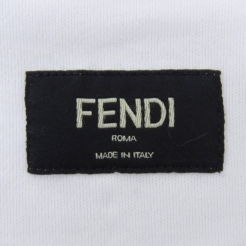 Fendi Fy0894 AN1U 100% Cotton Short Sleeve T-shirt With Logo Label Patch White