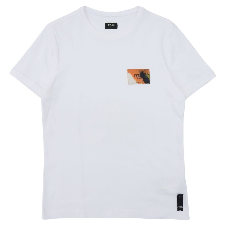 Fendi Fy0894 AN1U 100% Cotton Short Sleeve T-shirt With Logo Label Patch White