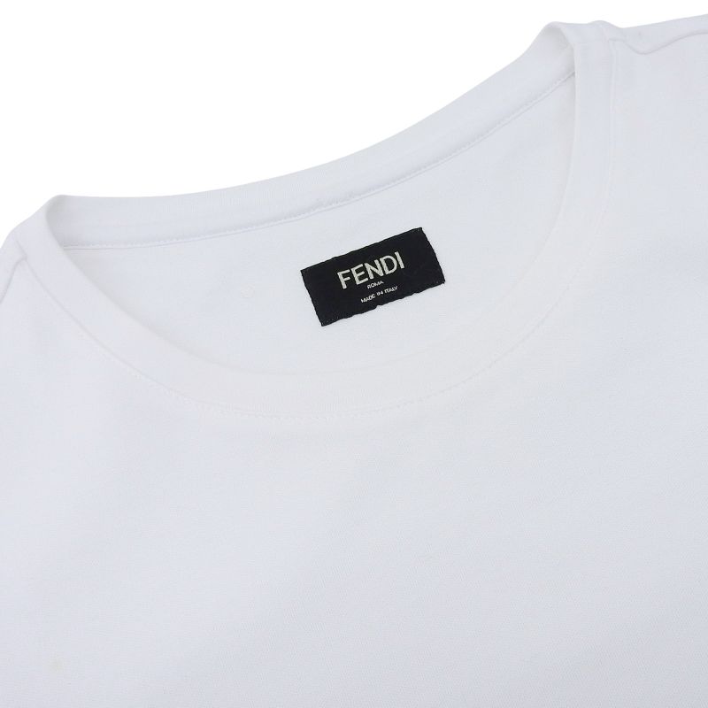 Fendi Fy0894 AN1U 100% Cotton Short Sleeve T-shirt With Logo Label Patch White
