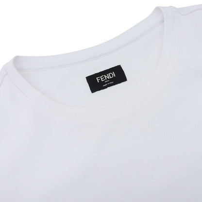 Fendi Fy0894 AN1U 100% Cotton Short Sleeve T-shirt With Logo Label Patch White