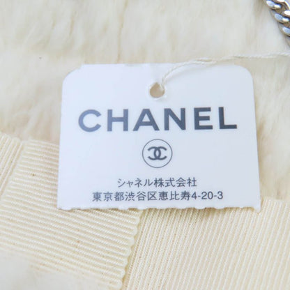 CHANEL Lapin Fur Ribbon Design Gloves With Coco Mark Chain Gloves Off White M