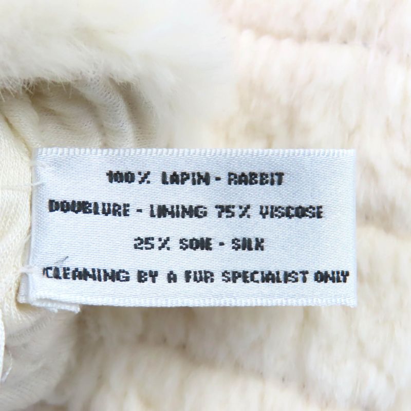 CHANEL Lapin Fur Ribbon Design Gloves With Coco Mark Chain Gloves Off White M