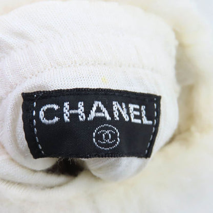 CHANEL Lapin Fur Ribbon Design Gloves With Coco Mark Chain Gloves Off White M