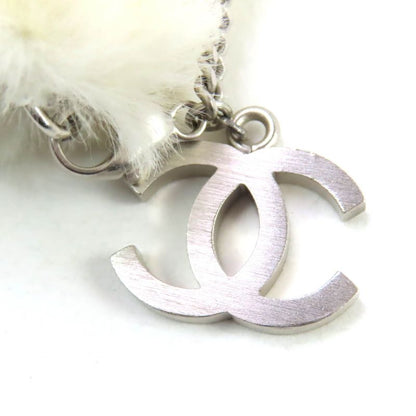 CHANEL Lapin Fur Ribbon Design Gloves With Coco Mark Chain Gloves Off White M