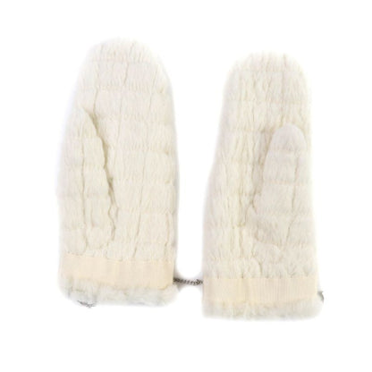 CHANEL Lapin Fur Ribbon Design Gloves With Coco Mark Chain Gloves Off White M