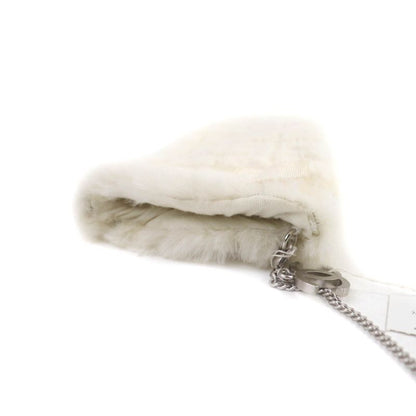 CHANEL Lapin Fur Ribbon Design Gloves With Coco Mark Chain Gloves Off White M