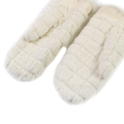 CHANEL Lapin Fur Ribbon Design Gloves With Coco Mark Chain Gloves Off White M