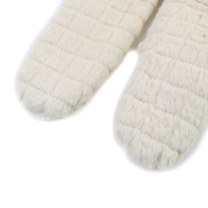 CHANEL Lapin Fur Ribbon Design Gloves With Coco Mark Chain Gloves Off White M