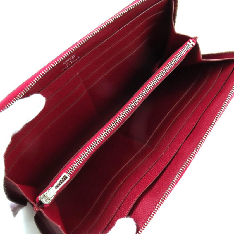 Hermes Azap Long Classic Ruby Vaux Epson Round Zip Wallet Long Wallet Engraved