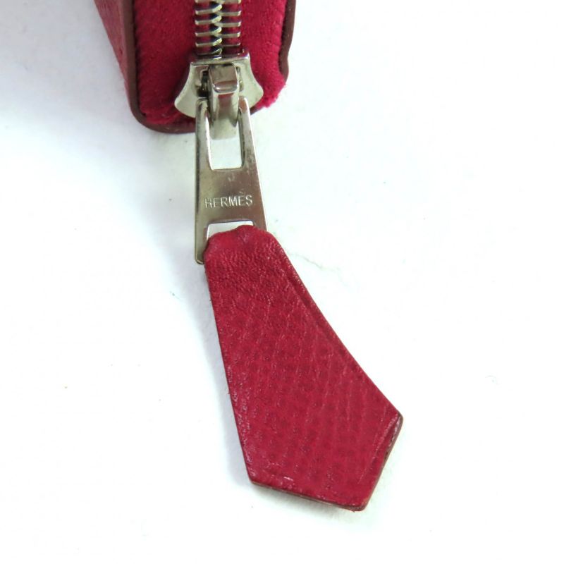 Hermes Azap Long Classic Ruby Vaux Epson Round Zip Wallet Long Wallet Engraved