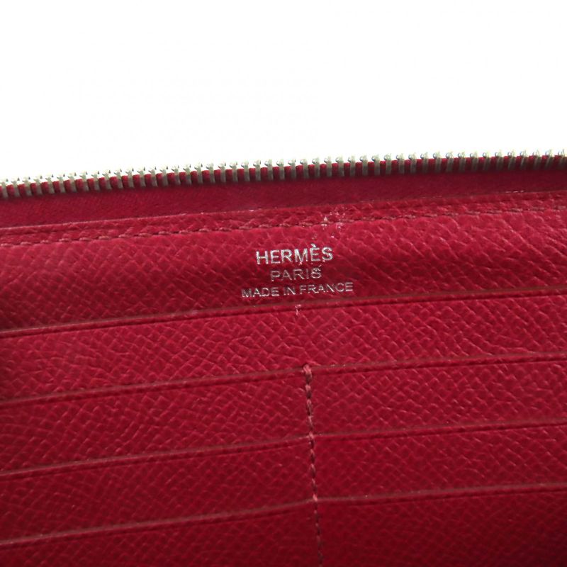Hermes Azap Long Classic Ruby Vaux Epson Round Zip Wallet Long Wallet Engraved
