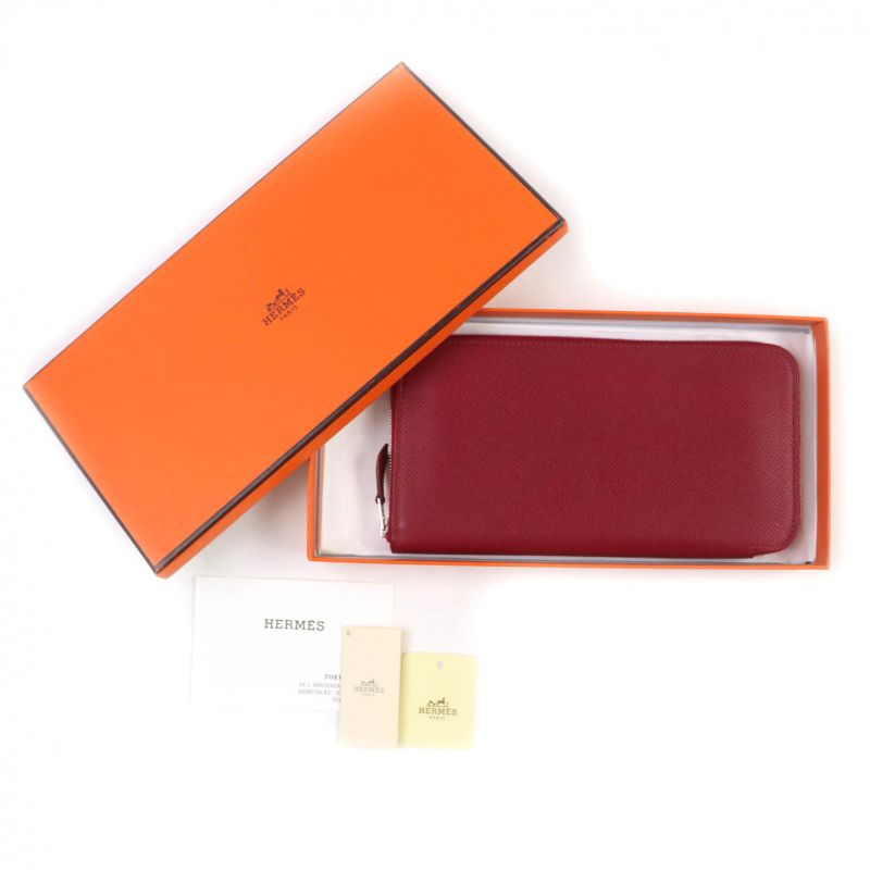 Hermes Azap Long Classic Ruby Vaux Epson Round Zip Wallet Long Wallet Engraved