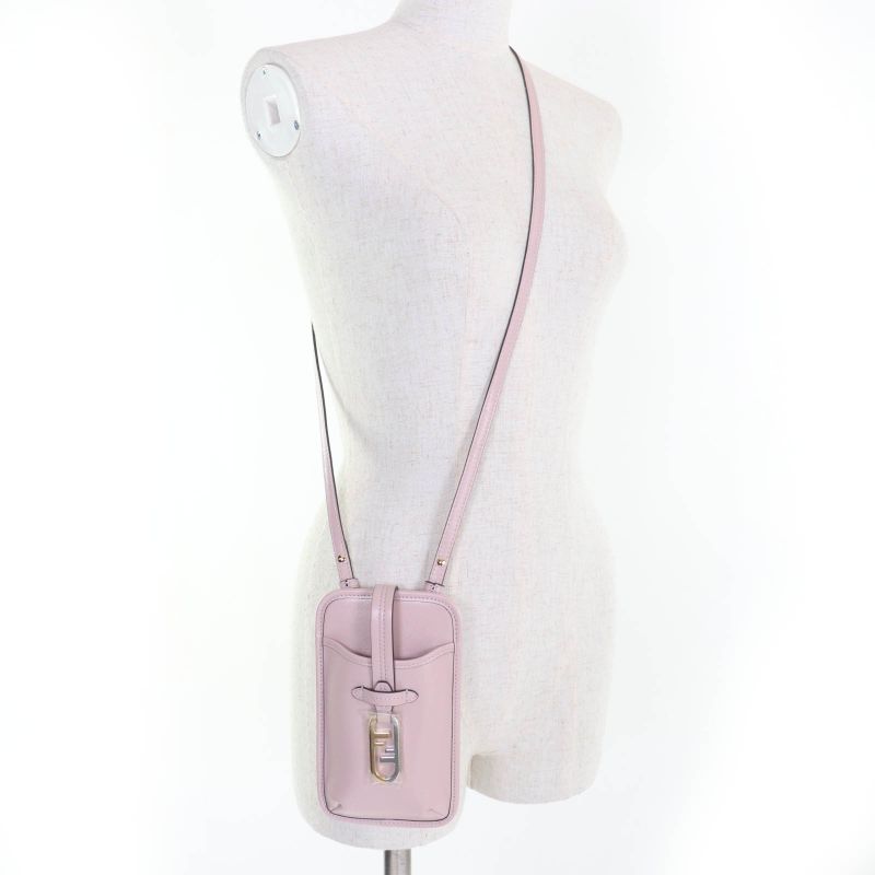 Fendi 7as131 FF Logo Hardware Leather Pouch Wallet Cell Phone Accessories Pink