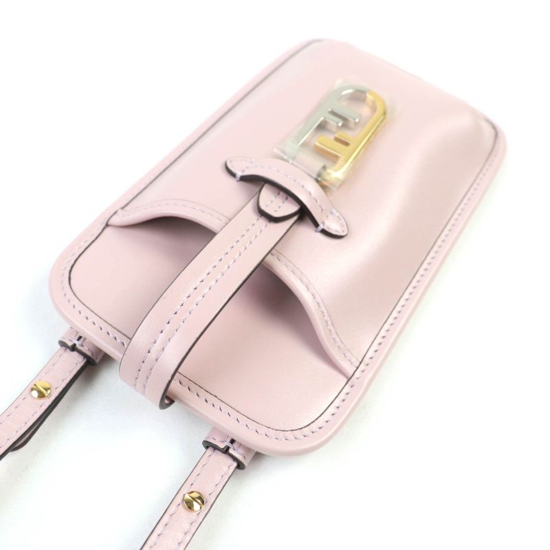 Fendi 7as131 FF Logo Hardware Leather Pouch Wallet Cell Phone Accessories Pink