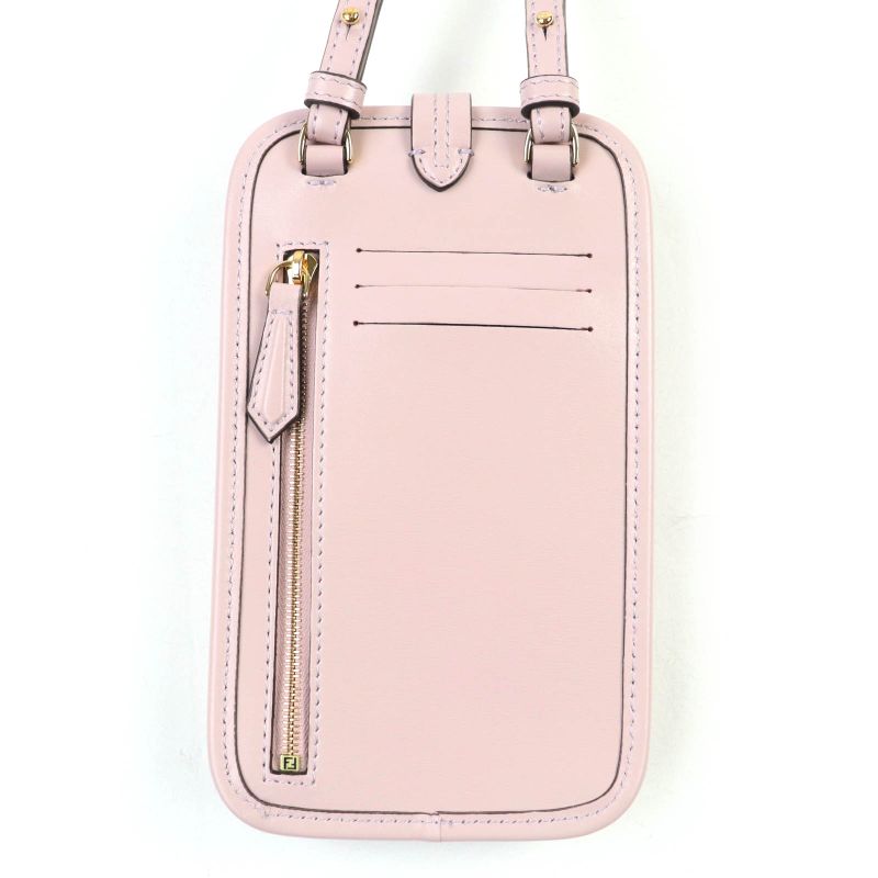 Fendi 7as131 FF Logo Hardware Leather Pouch Wallet Cell Phone Accessories Pink
