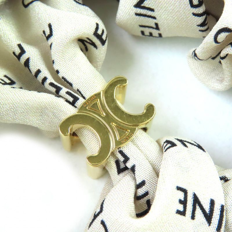 Celine 46y352sib Rayures Chou 100% Silk Gold Finish Brass Triomphe Hair Tie