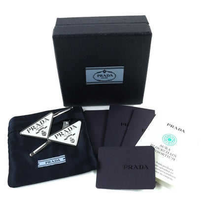 Prada 1if051 Triangle Logo Metal Hairpin Hair Accessory White Silver With Box