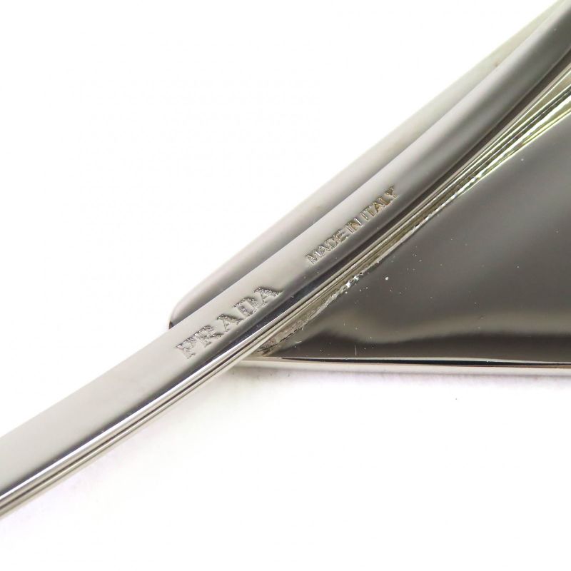 Prada 1if051 Triangle Logo Metal Hairpin Hair Accessory White Silver With Box