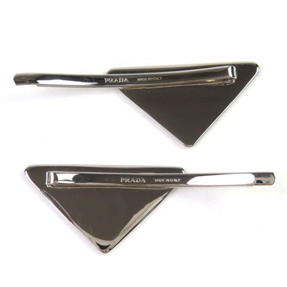 Prada 1if051 Triangle Logo Metal Hairpin Hair Accessory White Silver With Box