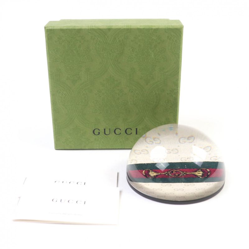 Gucci Glass Horsebit Sherry Line Interlocking G Paperweight Clear with Box Made