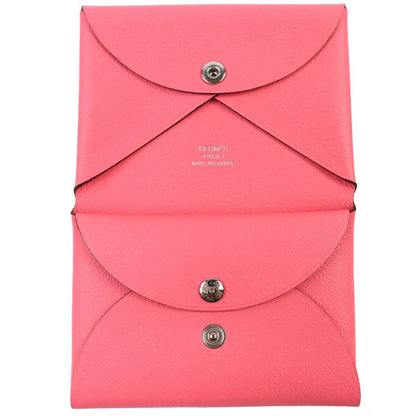 Hermes Calvi Duo Evercolor Rose Azalea Silver Hardware Coin Case W Engraved Box