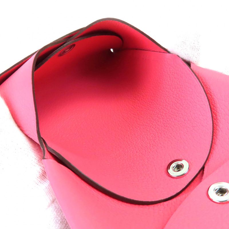 Hermes Calvi Duo Evercolor Rose Azalea Silver Hardware Coin Case W Engraved Box