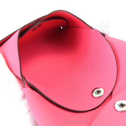 Hermes Calvi Duo Evercolor Rose Azalea Silver Hardware Coin Case W Engraved Box