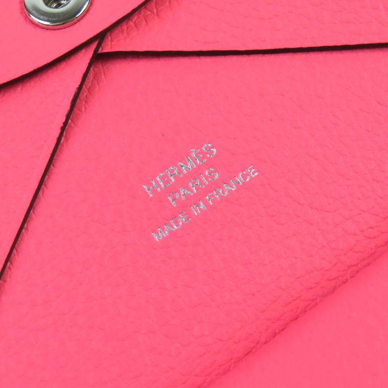 Hermes Calvi Duo Evercolor Rose Azalea Silver Hardware Coin Case W Engraved Box