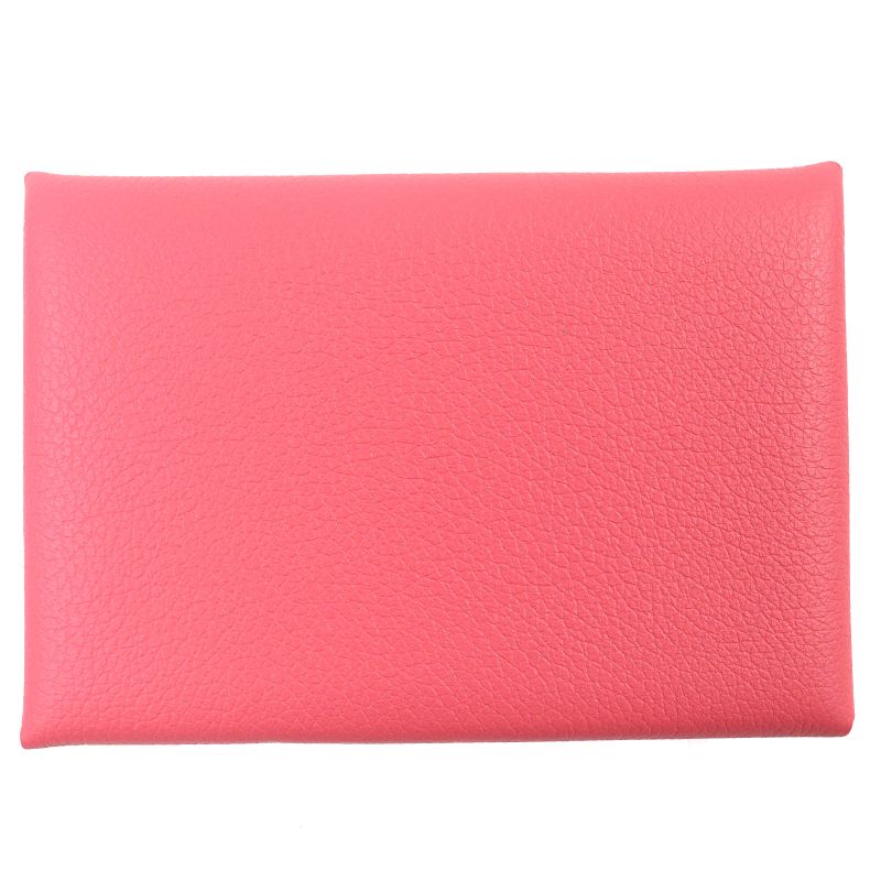 Hermes Calvi Duo Evercolor Rose Azalea Silver Hardware Coin Case W Engraved Box