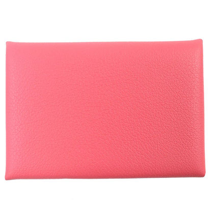 Hermes Calvi Duo Evercolor Rose Azalea Silver Hardware Coin Case W Engraved Box