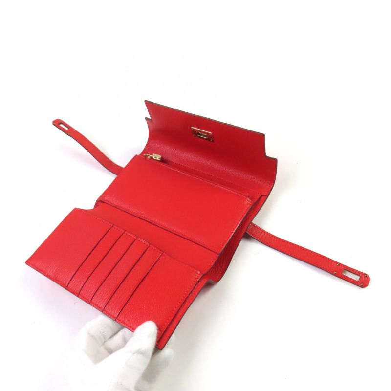 Hermes Rouge Tomato Chevre Kelly Medium Wallet Trifold Wallet With Box Stamped