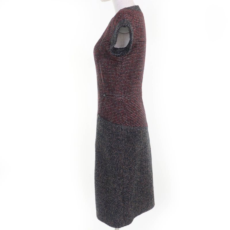CHANEL 14B P49828w05551 Lion Coco Button Short Sleeve Tweed Dress Multicolor 36