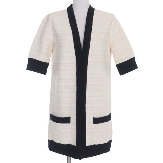 Gucci 490346 Wool Cotton Front Open Tweed Collarless Coat Ivory M Made In Italy