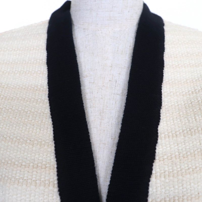 Gucci 490346 Wool Cotton Front Open Tweed Collarless Coat Ivory M Made In Italy