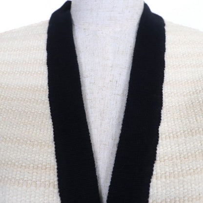 Gucci 490346 Wool Cotton Front Open Tweed Collarless Coat Ivory M Made In Italy