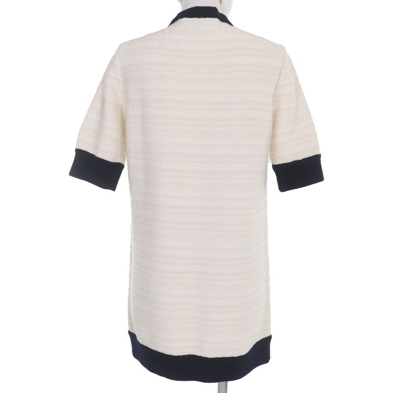 Gucci 490346 Wool Cotton Front Open Tweed Collarless Coat Ivory M Made In Italy