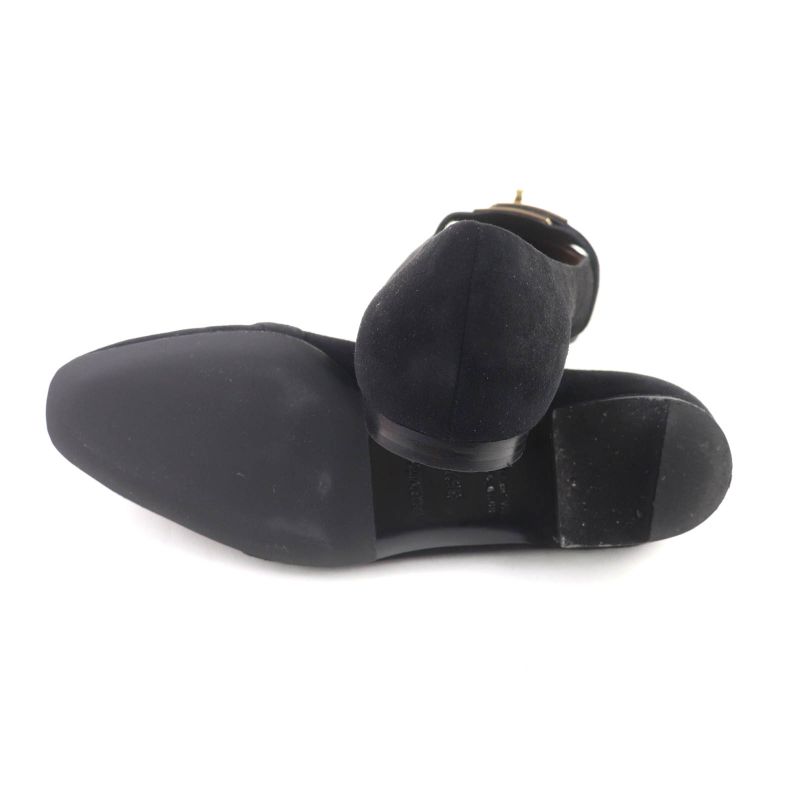 Hermes Bilbao Gold Hardware Kelly Buckle Square Toe Suede Leather Flat Pumps