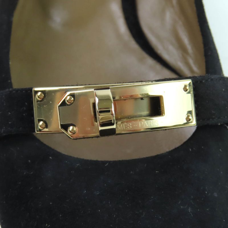 Hermes Bilbao Gold Hardware Kelly Buckle Square Toe Suede Leather Flat Pumps