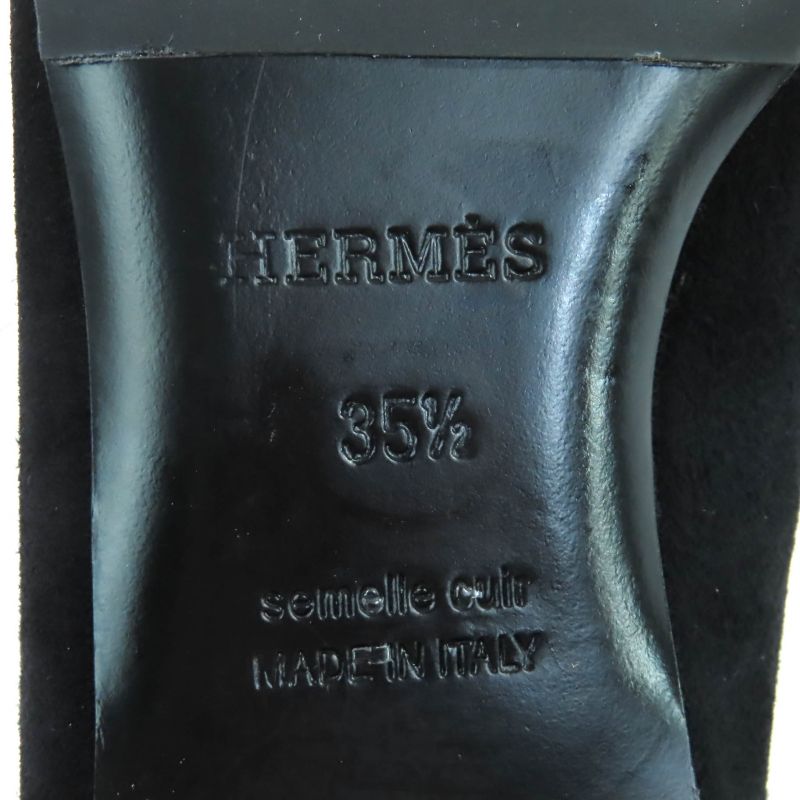 Hermes Bilbao Gold Hardware Kelly Buckle Square Toe Suede Leather Flat Pumps