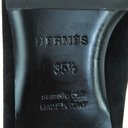 Hermes Bilbao Gold Hardware Kelly Buckle Square Toe Suede Leather Flat Pumps