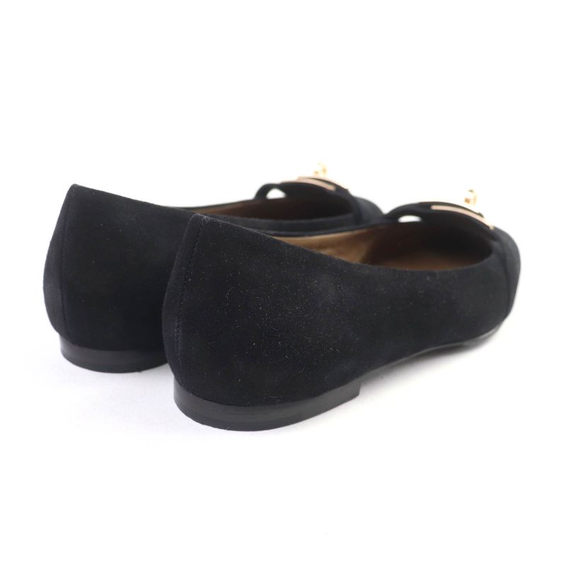 Hermes Bilbao Gold Hardware Kelly Buckle Square Toe Suede Leather Flat Pumps