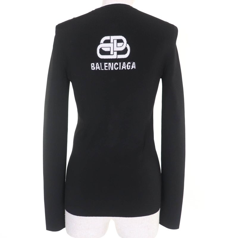 Balenciaga 620997 Long Sleeve Knit Cardigan With Logo Black M Made In Italy