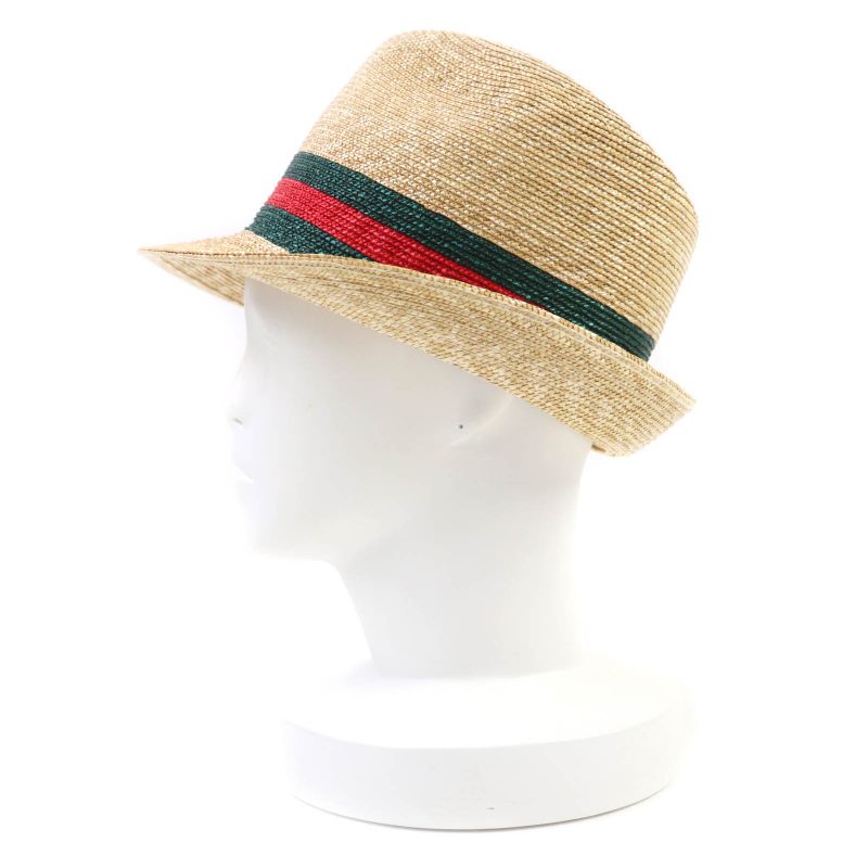 Gucci 434760 Straw Cotton Web Stripe Hat Straw Hat Natural M 57cm (22.44in)