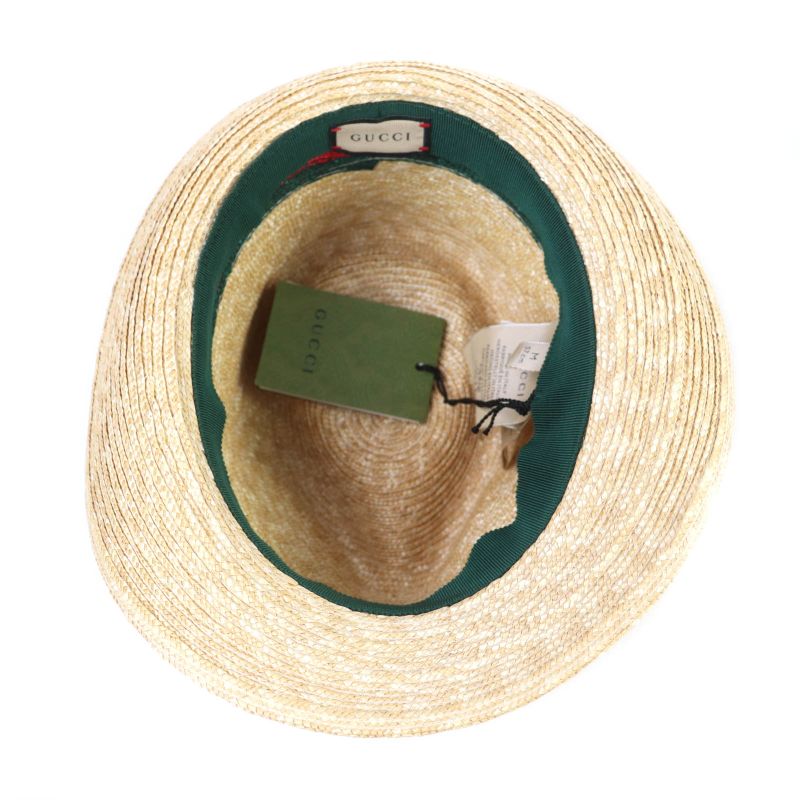 Gucci 434760 Straw Cotton Web Stripe Hat Straw Hat Natural M 57cm (22.44in)